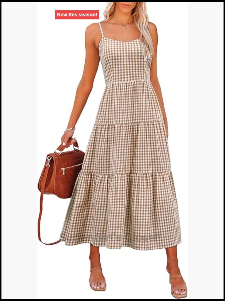 Sleeveless Striped Plaid Flowy Midi Maxi Dress With Adjustable Straps & Pockets